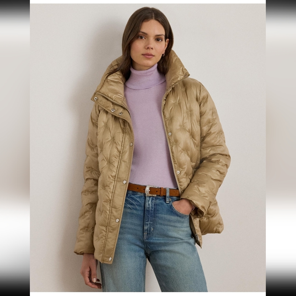 Lauren Ralph Lauren Women's Embroidered Puffer CoatShow. XS. GoldenClassicCamel